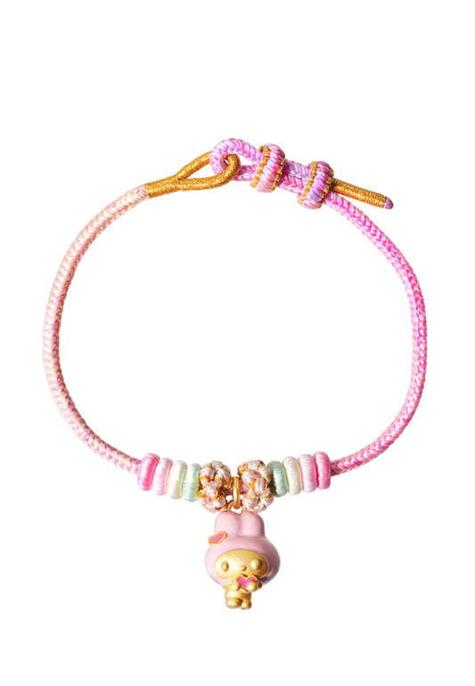 TOMEI X Sanrio My Melody Charm with Pink Rope Bracelet, Yellow Gold 999 (5D)