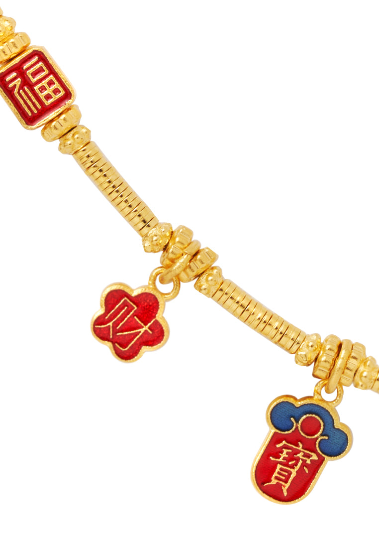 TOMEI x XIFU Vintage Charm In Red Bracelet, Yellow Gold 999