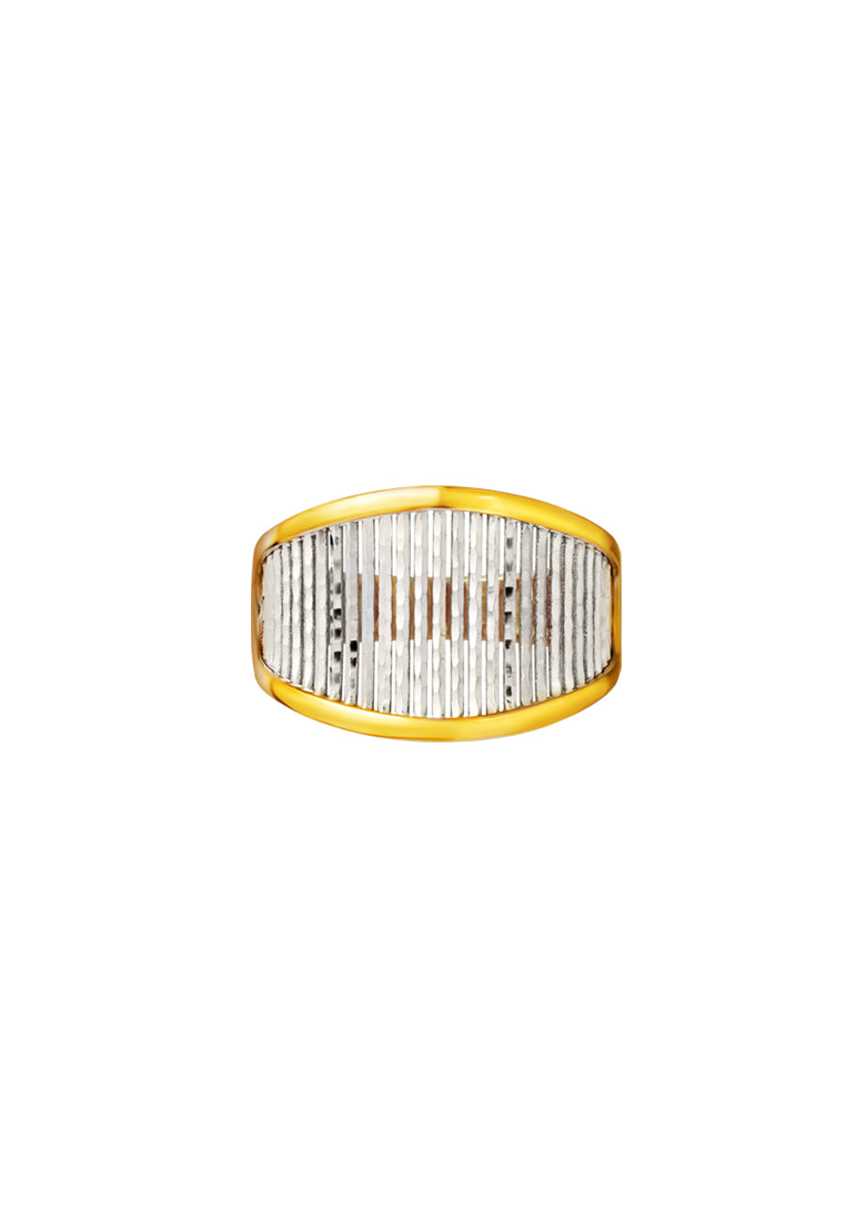 TOMEI Dual-Tone Striated Ring, Yellow Gold 916