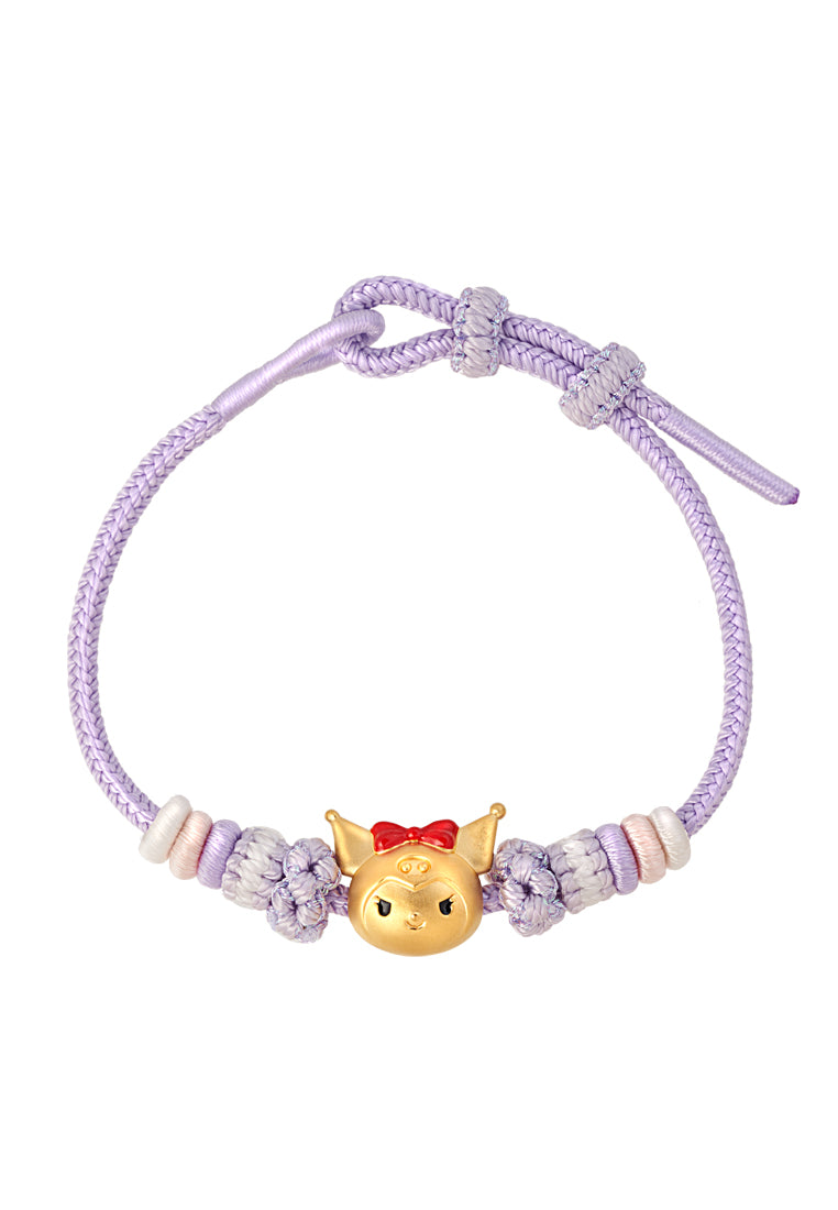TOMEI X Sanrio Kuromi 5D Charm with Purple Rope Braclelet, Yellow Gold 999