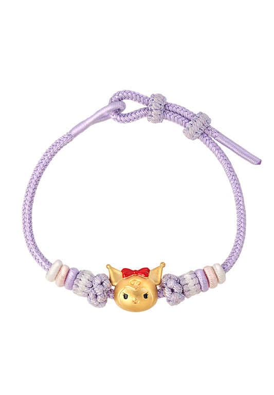 TOMEI X Sanrio Kuromi 5D Charm with Purple Rope Braclelet, Yellow Gold 999