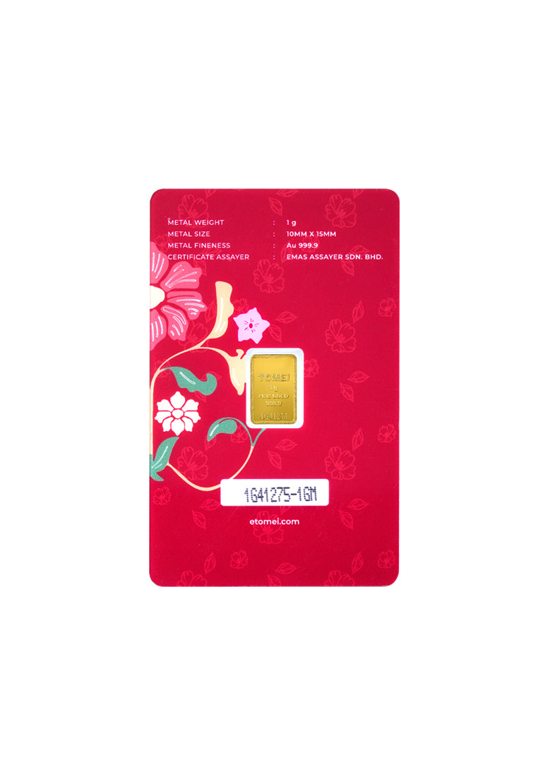 [TOMEI Exclusive] KLCC Twin Towers Raya Floral Gold Bar 1G  | Fine Gold 9999