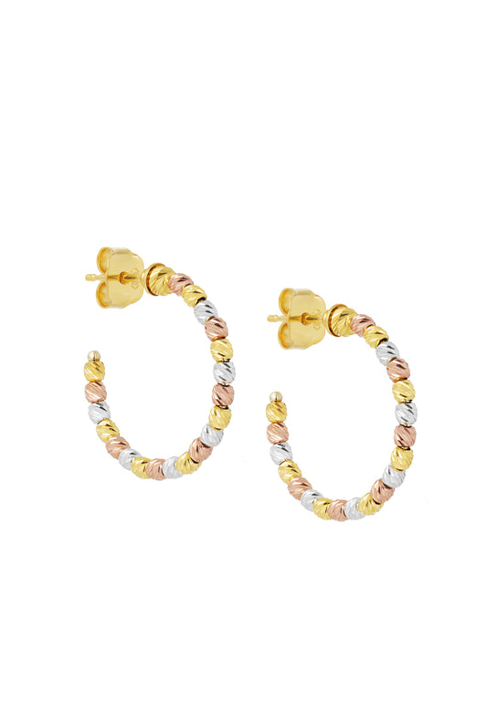 TOMEI Lusso Italia Tri-Tone Beads Petite Hoop Earrings, Yellow Gold 916