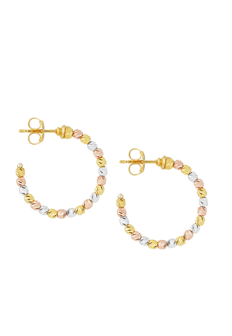 TOMEI Lusso Italia Tri-Tone Beads Petite Hoop Earrings, Yellow Gold 916