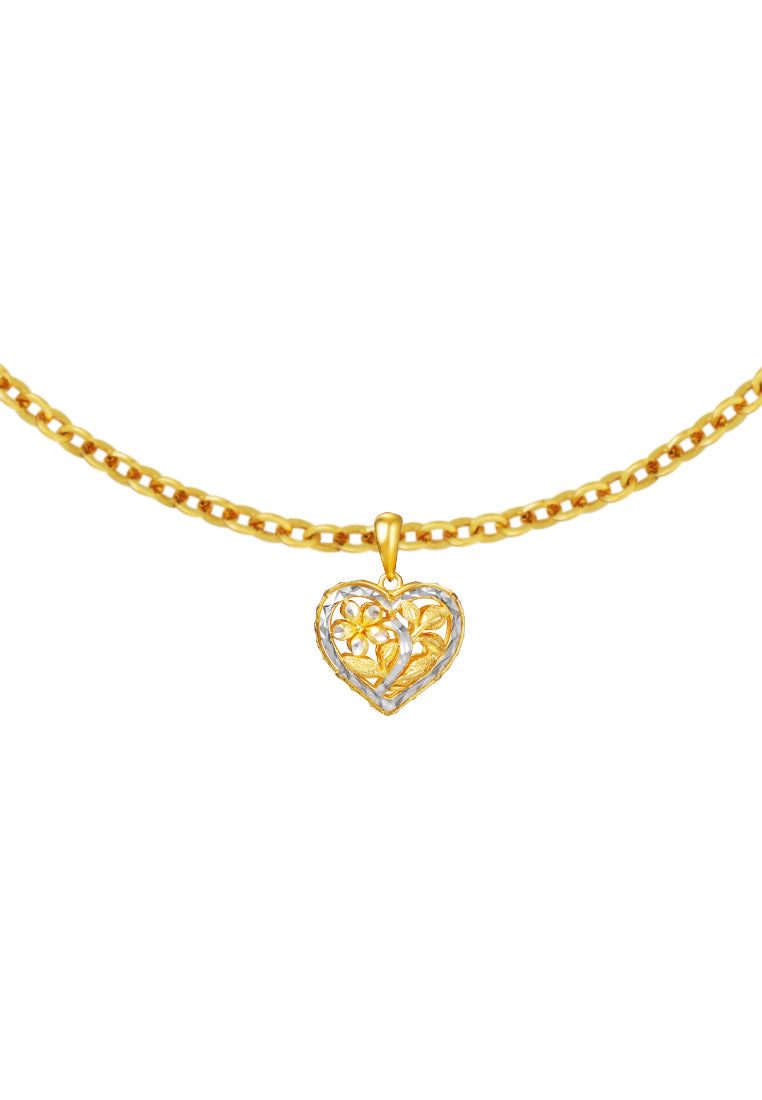 TOMEI Flower in Heart Pendant, Yellow Gold 916