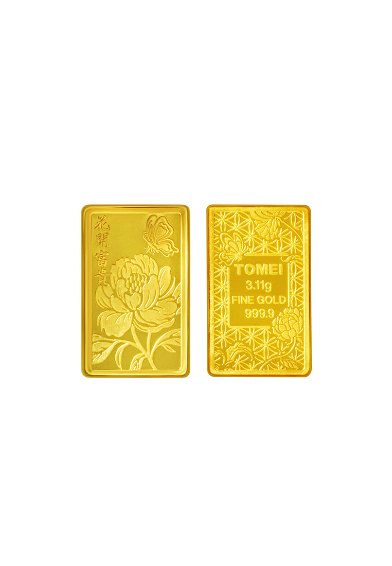 TOMEI Hua Kai Fu Gui Flower Gold Bar 3.11G | Fine Gold 9999