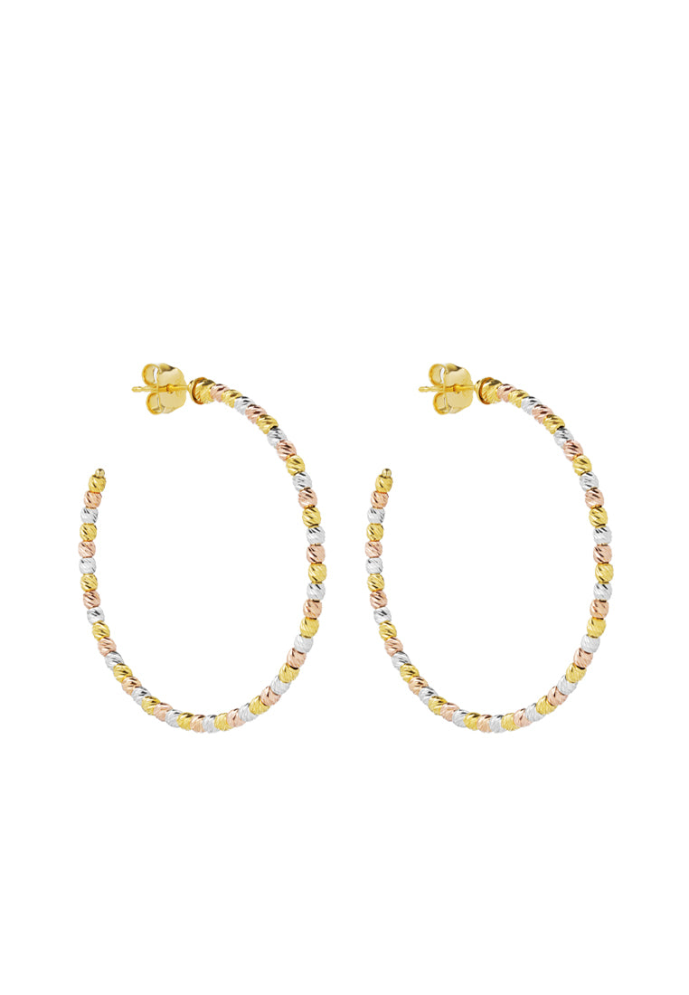 TOMEI Lusso Italia Tri-Tone Beads Hoop Earrings, Yellow Gold 916