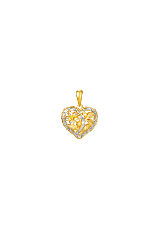 TOMEI Flower in Heart Pendant, Yellow Gold 916