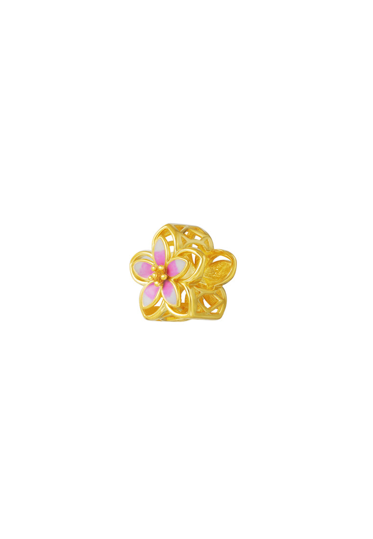 TOMEI Chomel Collection Pink Flower Charm, Yellow Gold 916
