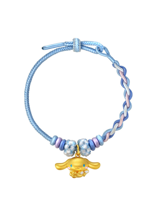 TOMEI X Sanrio Cinnamoroll 5D Charm with Blue Rope Bracelet, Yellow Gold 999
