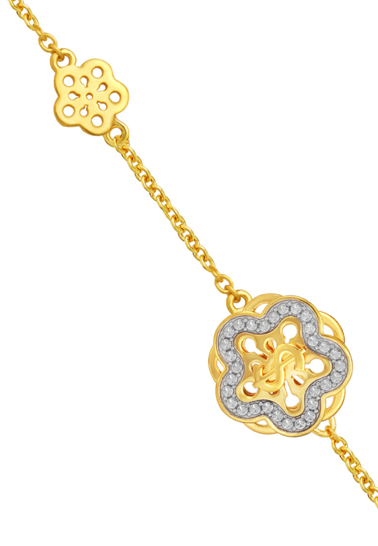 TOMEI Diamond Cut Collection Wealthy Flower Bracelet, Yellow Gold 916