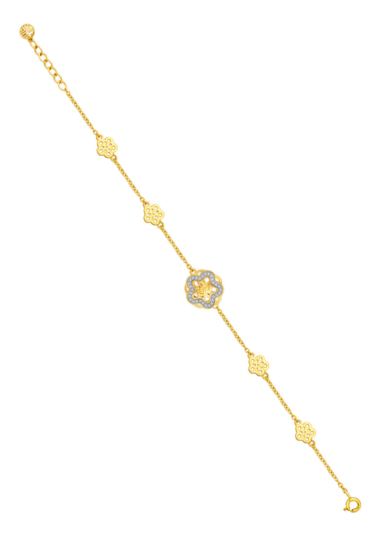 TOMEI Diamond Cut Collection Wealthy Flower Bracelet, Yellow Gold 916