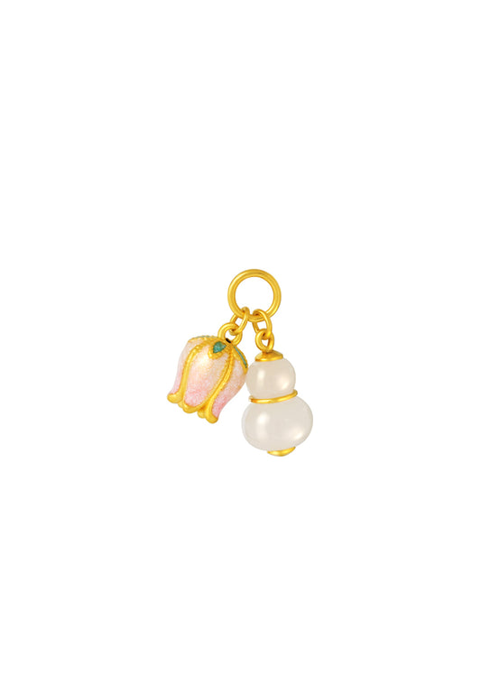 TOMEI Nephrite Pink Lotus Charm, Yellow Gold 999
