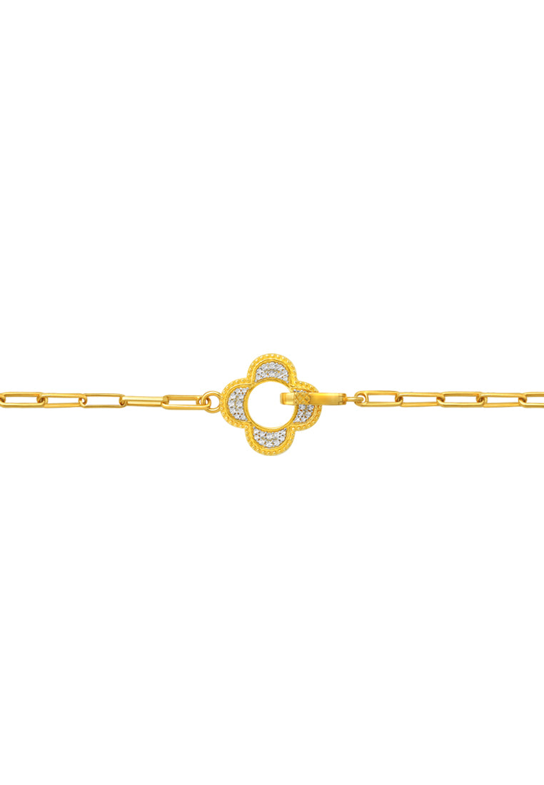 TOMEI Diamond Cut Collection Flower Bracelet, Yellow Gold 916
