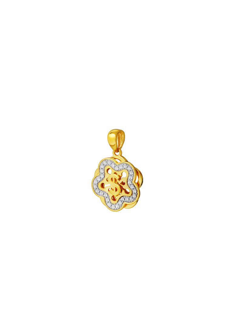 TOMEI Diamond Cut Collection Wealthy Flower Pendant, Yellow Gold 916