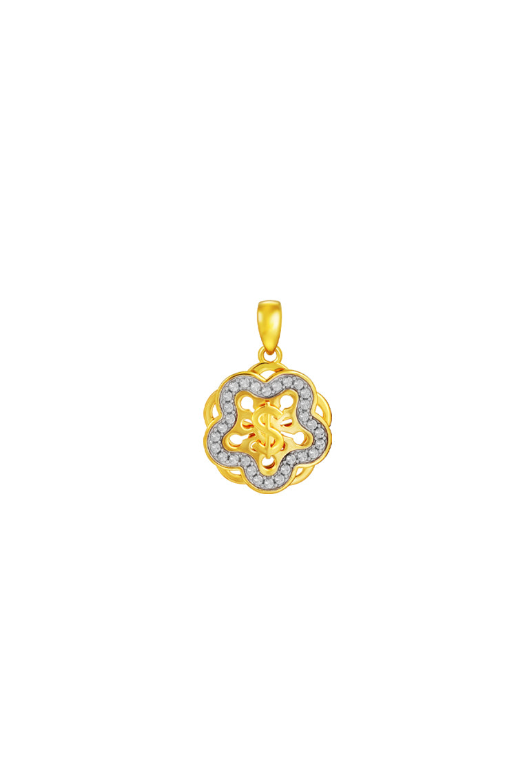 TOMEI Diamond Cut Collection Wealthy Flower Pendant, Yellow Gold 916