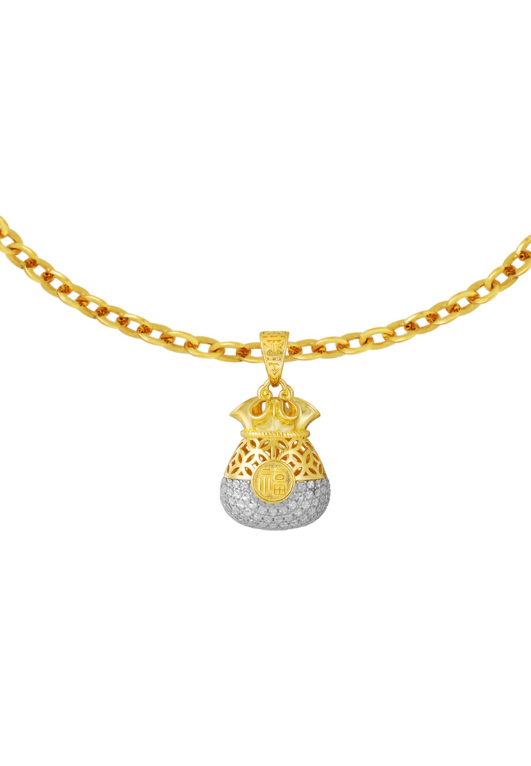 TOMEI Diamond Cut Collection Money Bag Pendant, Yellow Gold 916