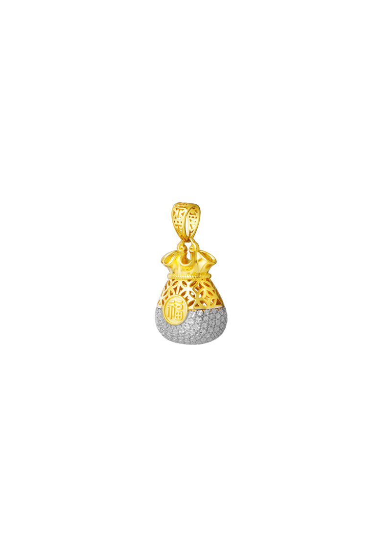 TOMEI Diamond Cut Collection Money Bag Pendant, Yellow Gold 916