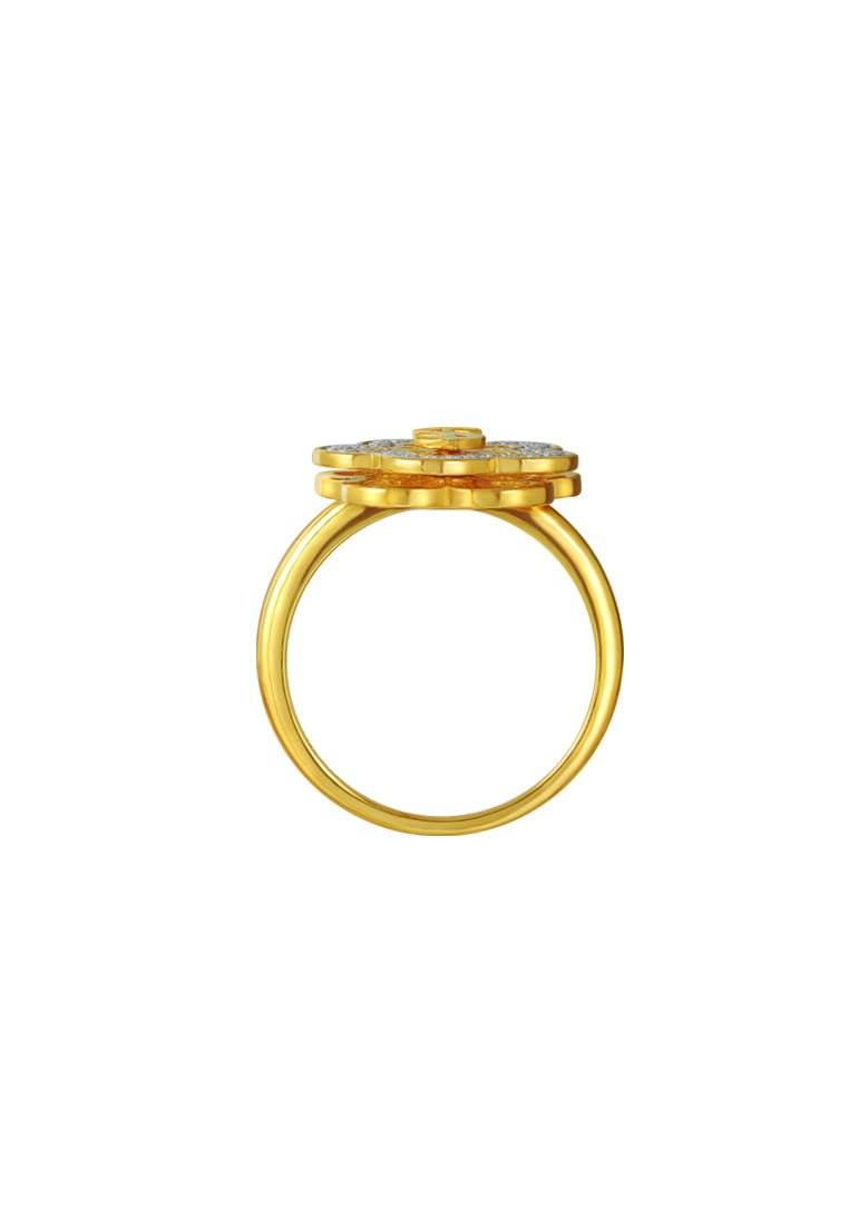 TOMEI Diamond Cut Collection Wealthy Flower Ring, Yellow Gold 916