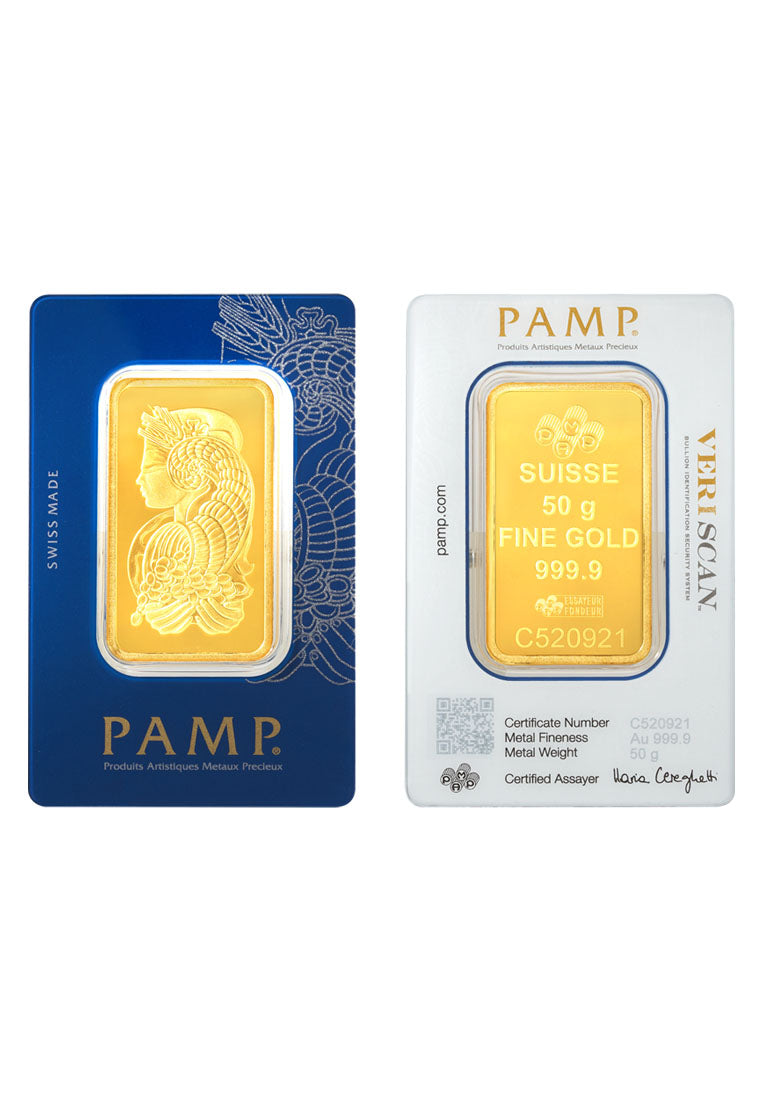 TOMEI x PAMP Suisse Lady Fortuna Gold Bar | 50 Grams | Fine Gold 9999