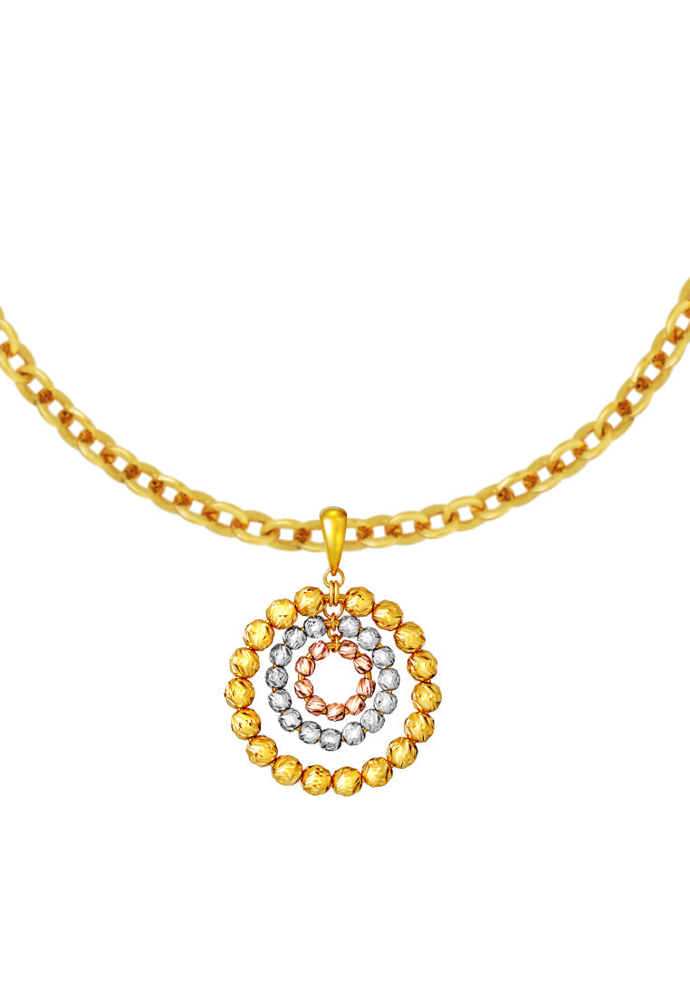 TOMEI Trio-Circle Of Bead Pendant, Yellow Gold 916