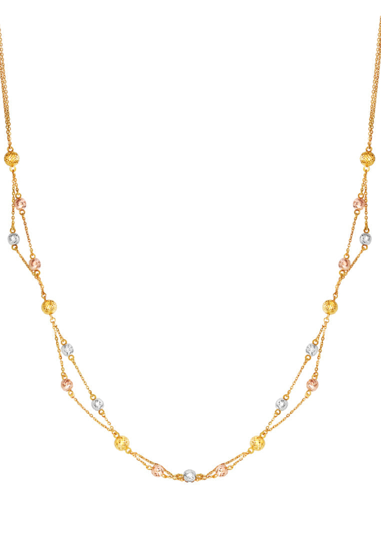 TOMEI Tri Tone Interwoven Beaded Necklace, Yellow Gold 916