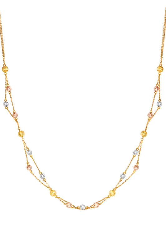 TOMEI Tri Tone Interwoven Beaded Necklace, Yellow Gold 916