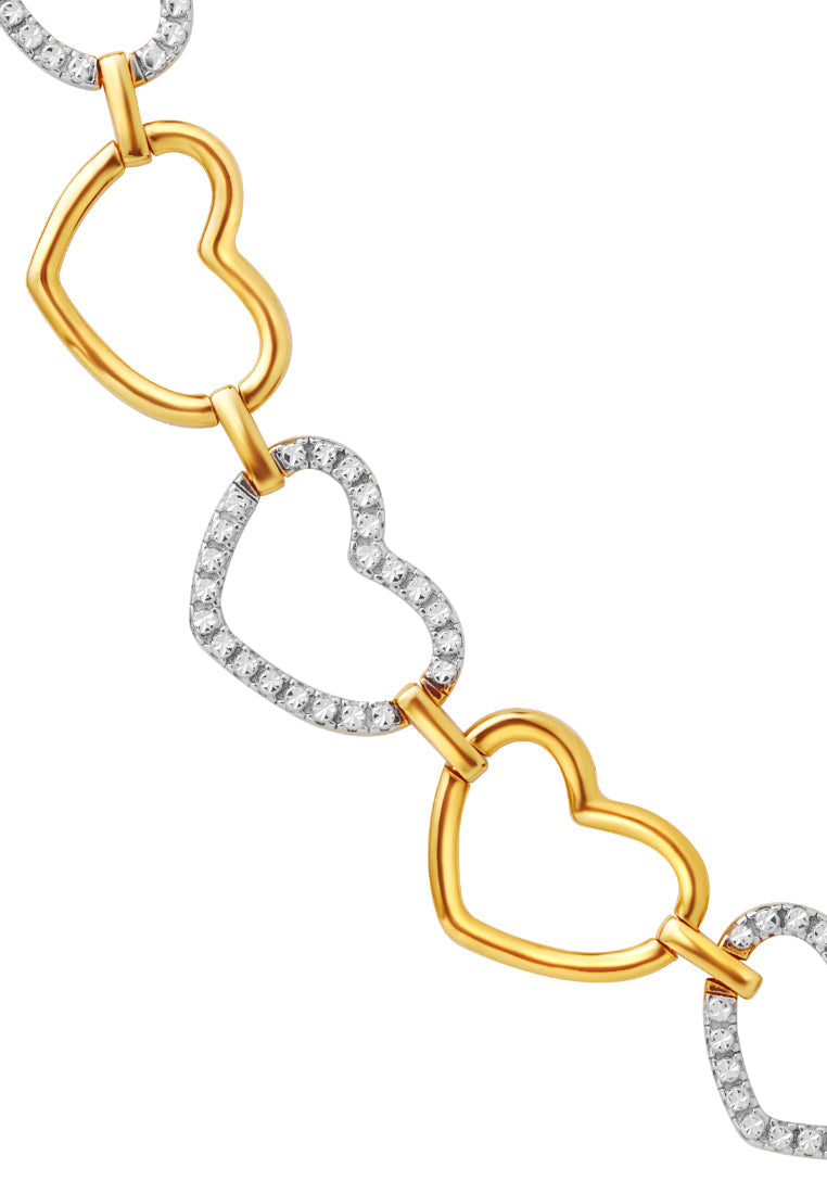 TOMEI Diamond Cut Collection Gilded Hearts Bracelet, Yellow Gold 916