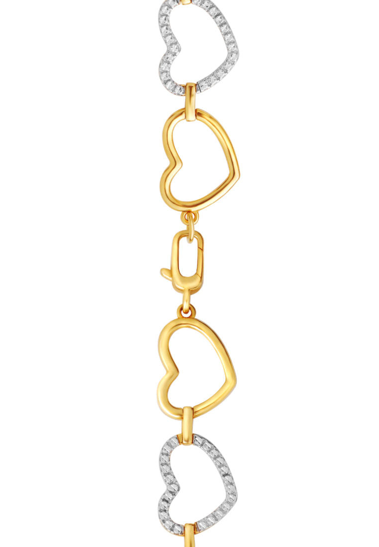 TOMEI Diamond Cut Collection Gilded Hearts Bracelet, Yellow Gold 916