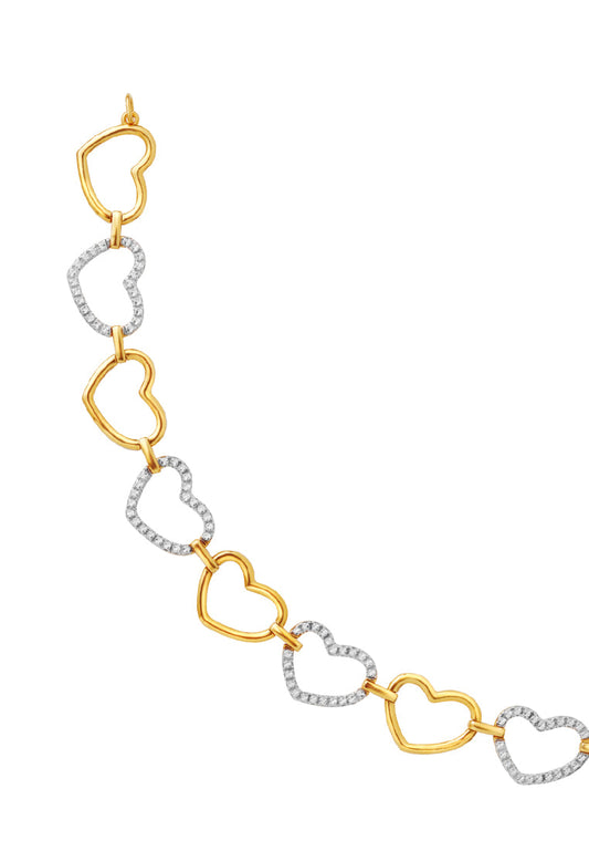 TOMEI Diamond Cut Collection Gilded Hearts Bracelet, Yellow Gold 916