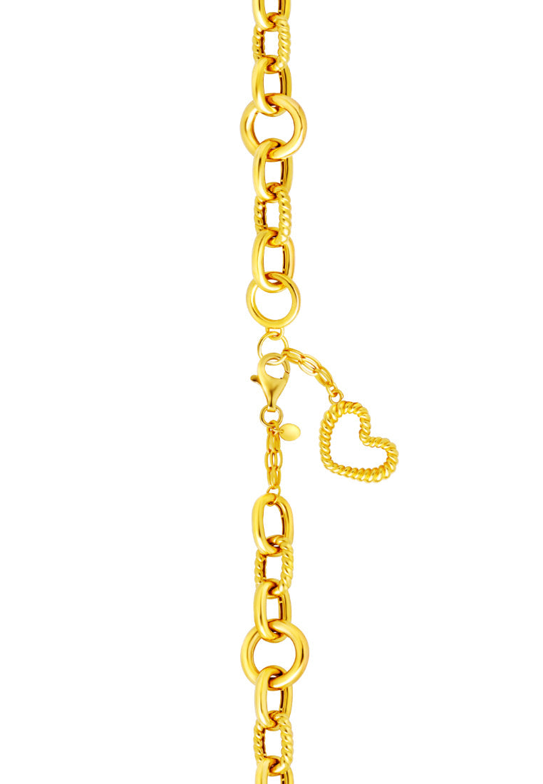 TOMEI Interlocking Ribbed Heart Bracelet, Yellow Gold 916