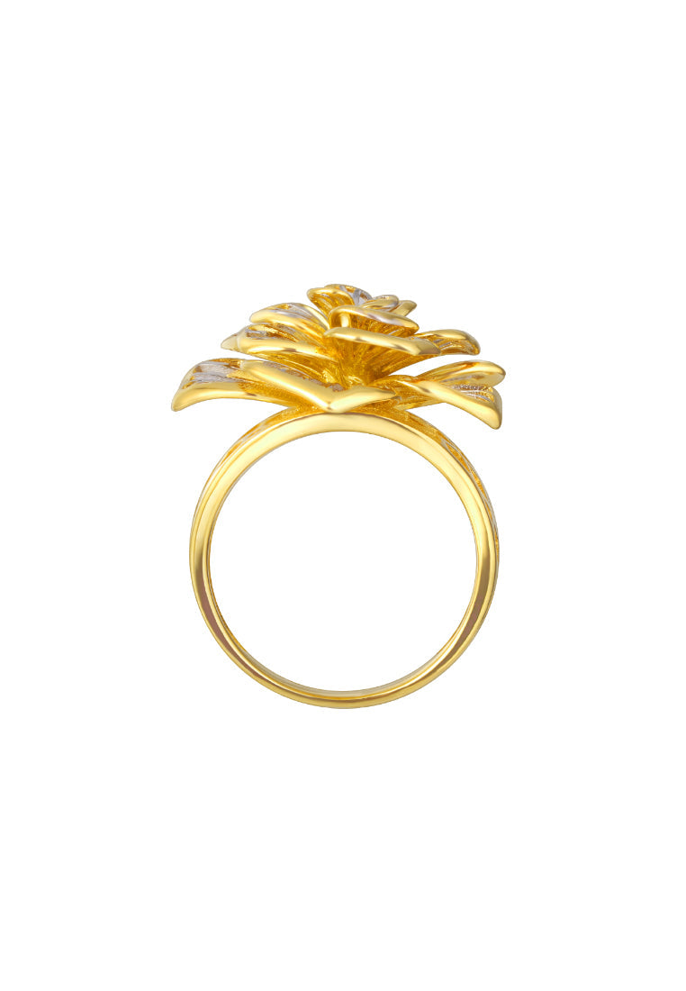 TOMEI Dual-Tone Blooming Flower Ring, Yellow Gold 916