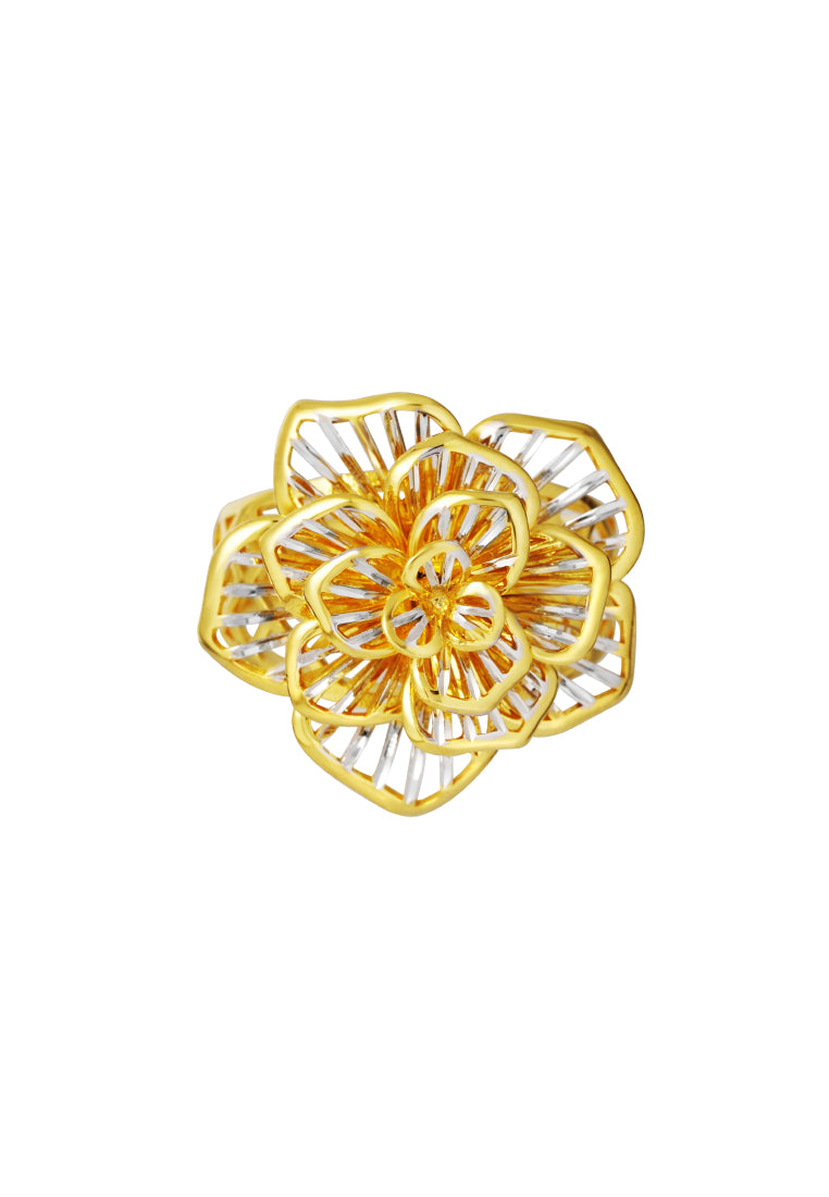 TOMEI Dual-Tone Blooming Flower Ring, Yellow Gold 916
