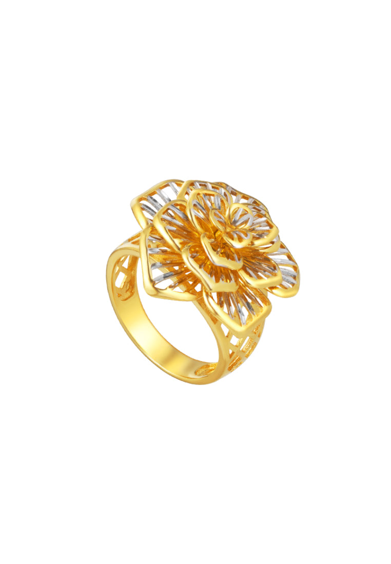 TOMEI Dual-Tone Blooming Flower Ring, Yellow Gold 916