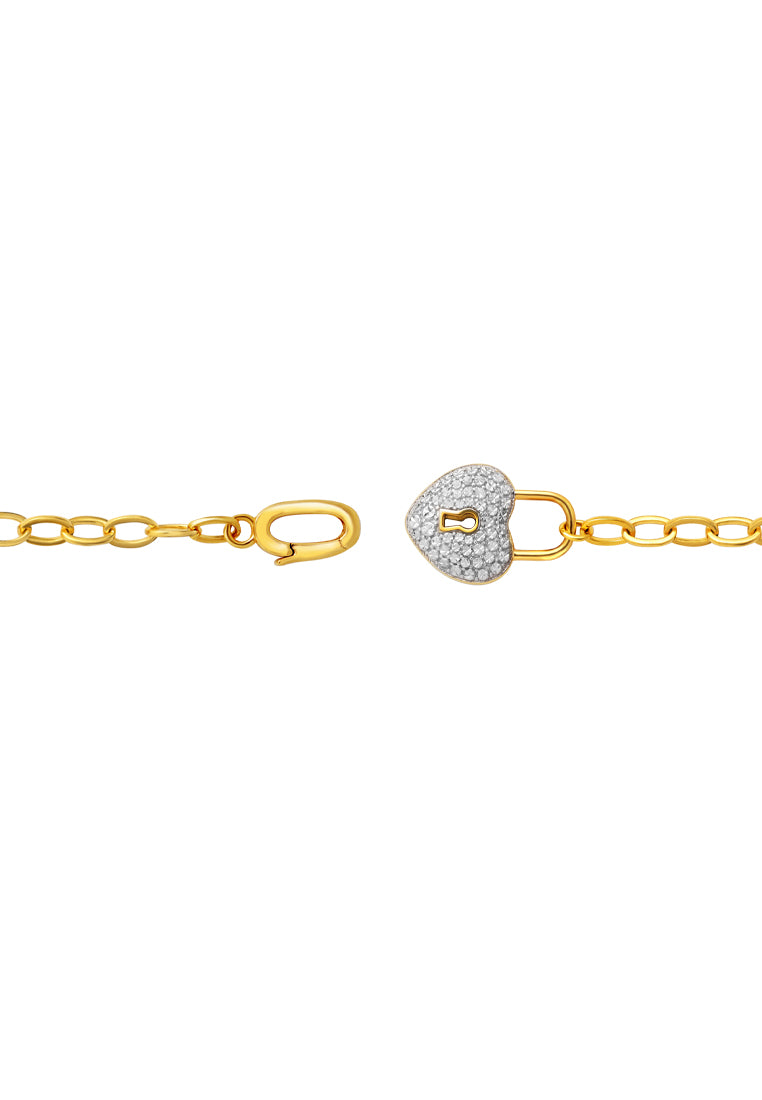 TOMEI Diamond Cut Collection Love Lock Bracelet, Yellow Gold 916