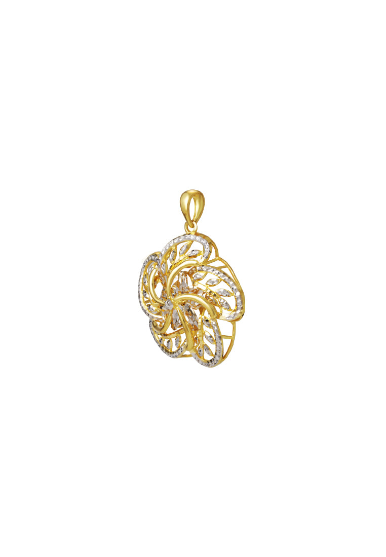 TOMEI Dual-Tone Blooming Flower Pendant, Yellow Gold 916