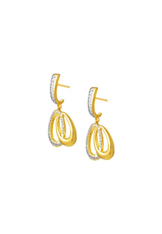 TOMEI Dual-Tone Dangling Oval Earrings, Yellow Gold 916