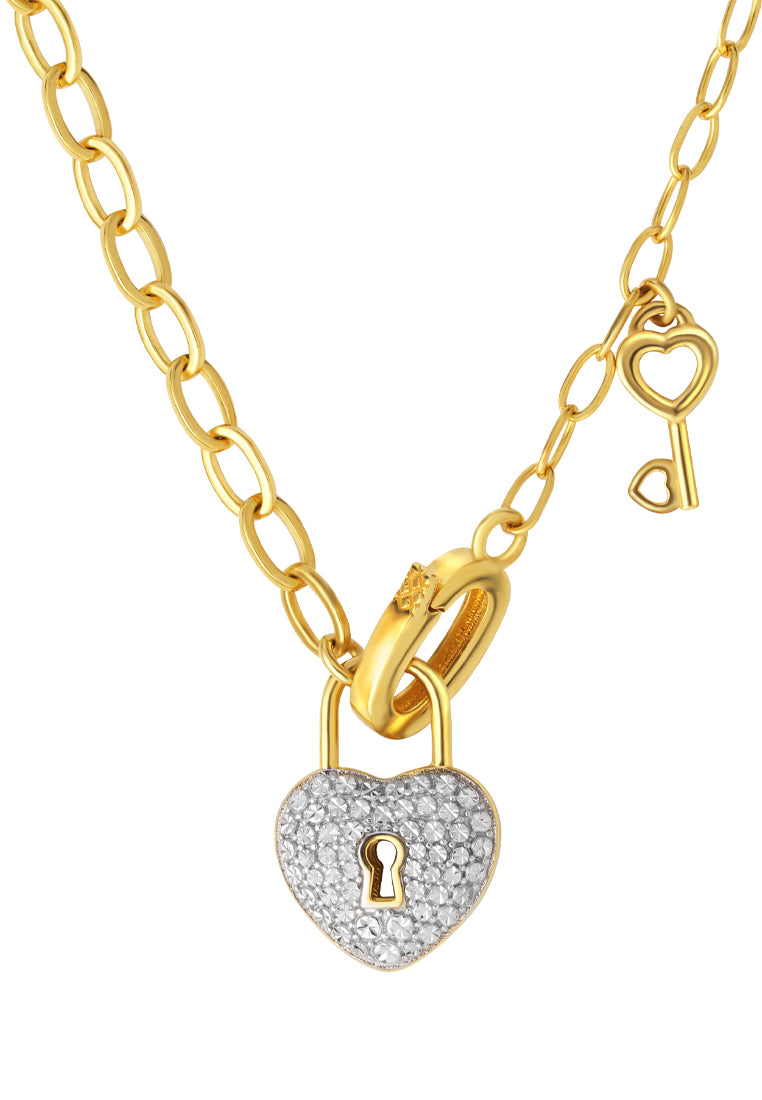 TOMEI Diamond Cut Collection Love Lock Necklace, Yellow Gold 916