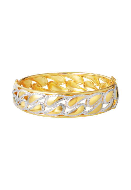 TOMEI Dual-Tone Line Patterned Bangle, Yellow Gold 916
