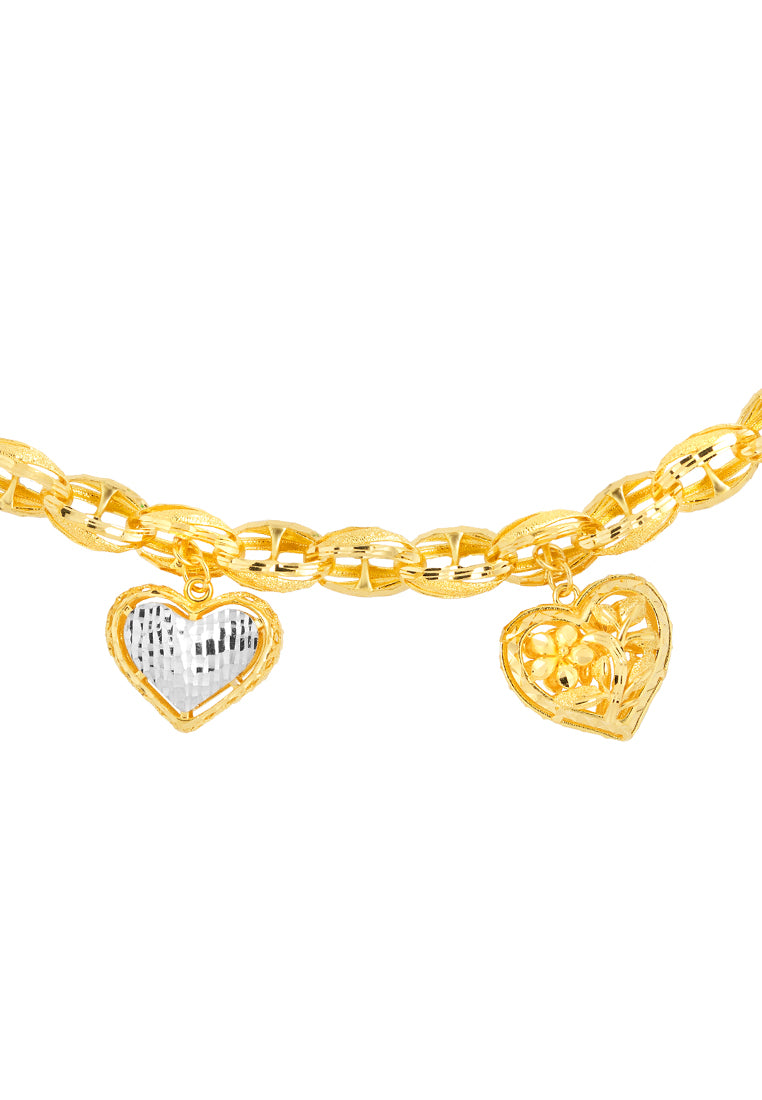 TOMEI Dual-Tone Heart Bracelet, Yellow Gold 916