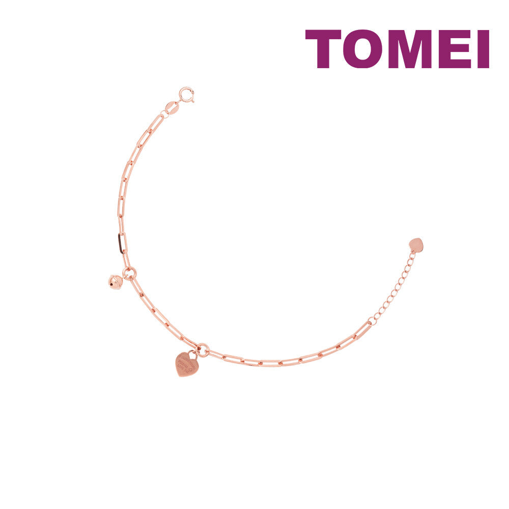 TOMEI Rouge Collection Dangle Heart & Bell Bracelet, Rose Gold 750