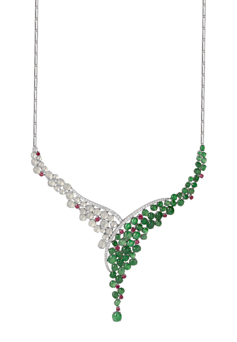 TOMEI Jade Diamond Necklace, White Gold 750