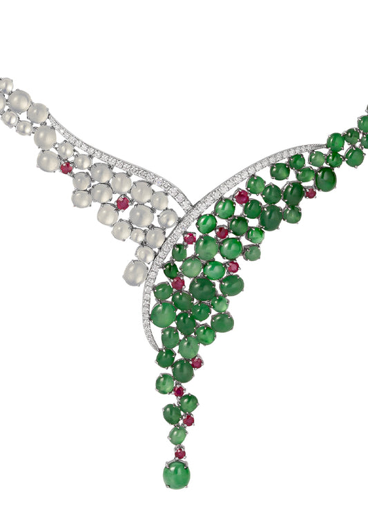 TOMEI Jade Diamond Necklace, White Gold 750