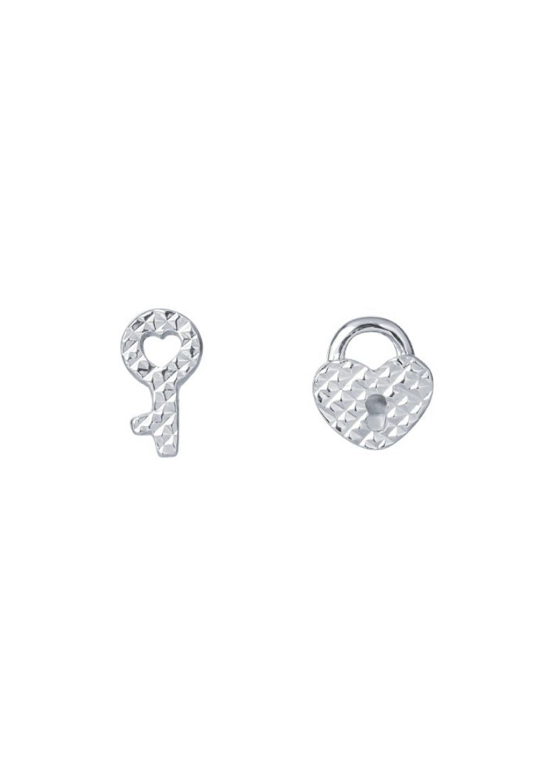 TOMEI Key and Lock Earrings, White Gold 585