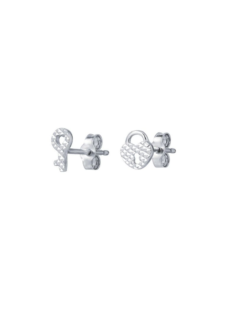 TOMEI Key and Lock Earrings, White Gold 585