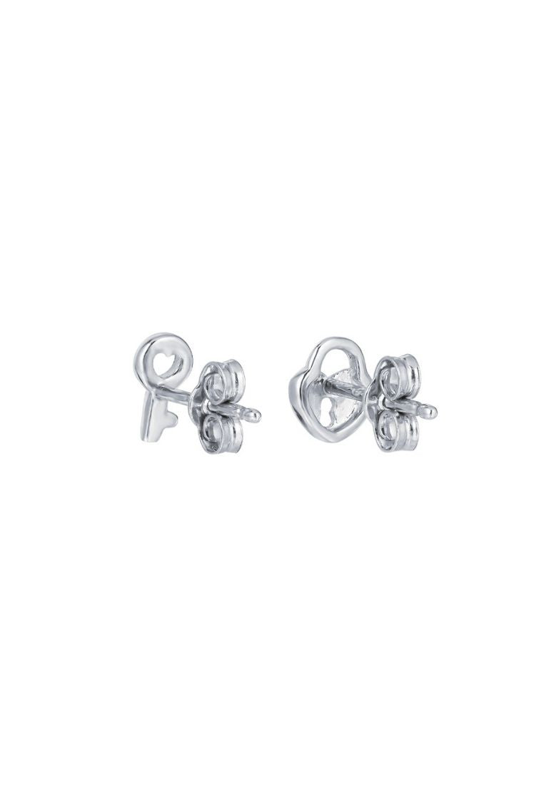 TOMEI Key and Lock Earrings, White Gold 585