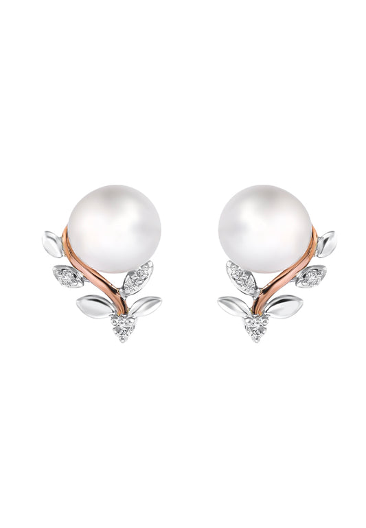 TOMEI Pearl Earrings, White+Rose Gold 585