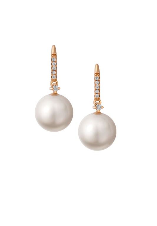 TOMEI Mesmeric Elegance of the Seas Earrings, Pearl Diamond, White/Yellow Gold 585