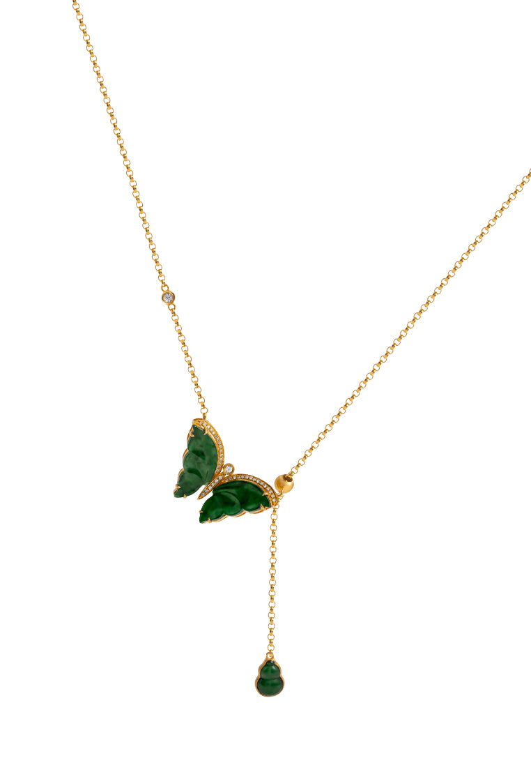 TOMEI Blessings Abound Butterfly Jade Necklace, Yellow Gold 750