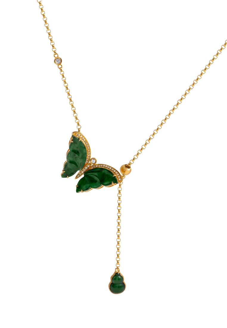 TOMEI Blessings Abound Butterfly Jade Necklace, Yellow Gold 750